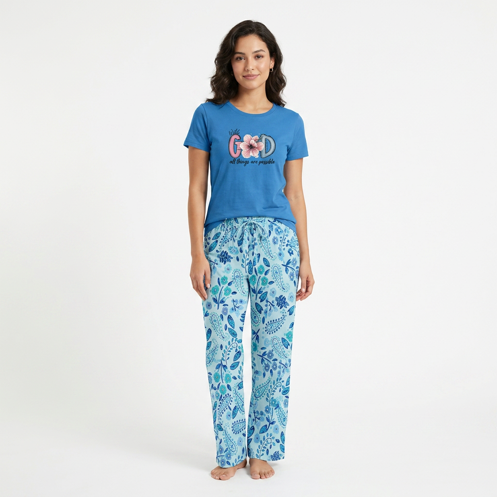 Belleza Crew Neck C/Jersey Pajama Set 0107-Multi Belleza Lingerie
