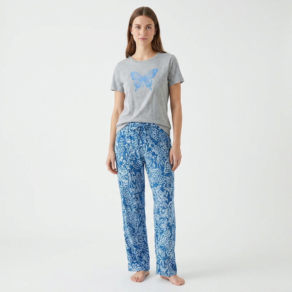 Crew Neck C/Jersey Pajama Set 0111-Multi Belleza Lingerie