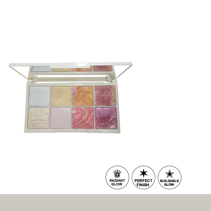 Glamorous Face 8 Colour Teracotta Blush & Shimmer Highlighter Kit (2 Groups)
