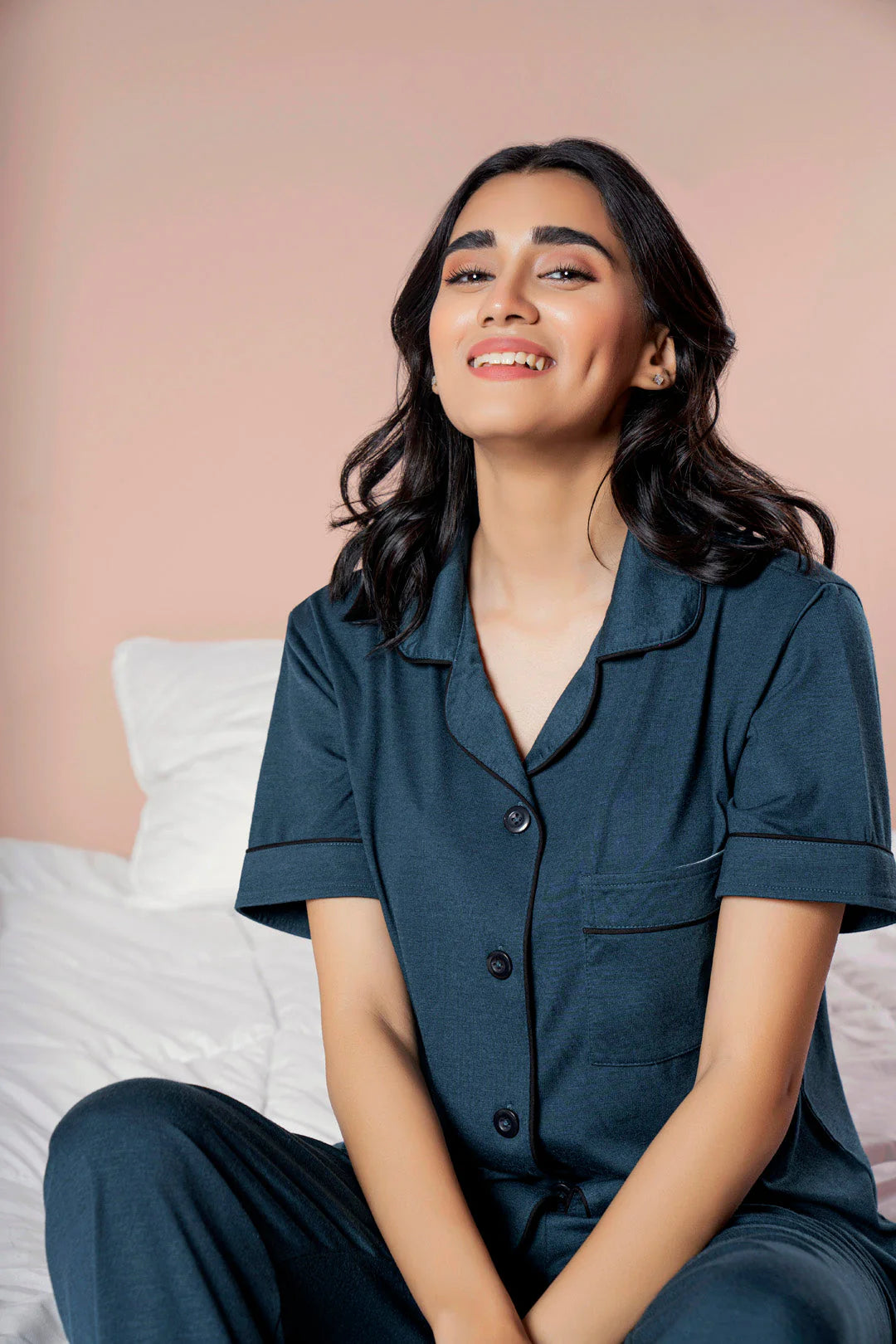 Belleza Lingerie PV Plain With Contrast Piping Pajama Suit - PJS002