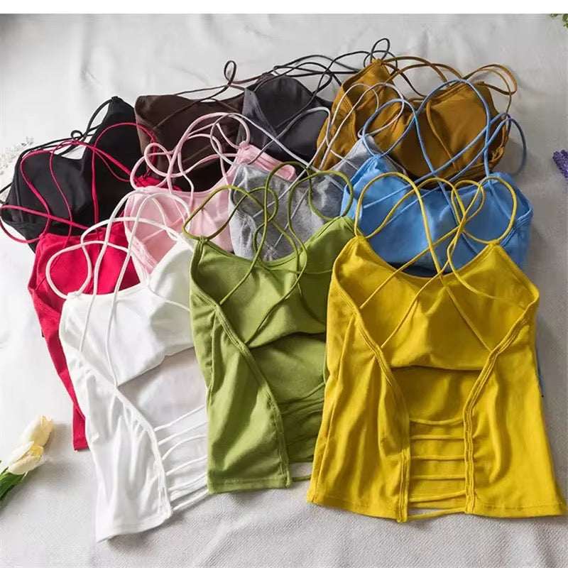 Intimate Strappy Back Camisole Crop Top – Padded Tank for Women