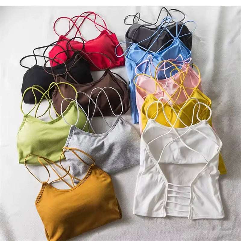 Intimate Strappy Back Camisole Crop Top – Padded Tank for Women