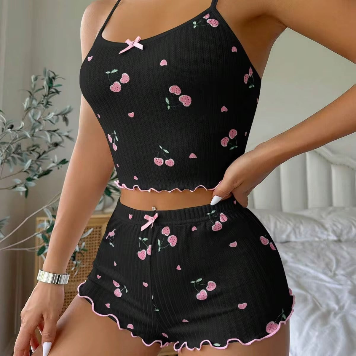 Intimate Lingerie Floral Shorts Nighty & Camisole Crop Top Loungewear