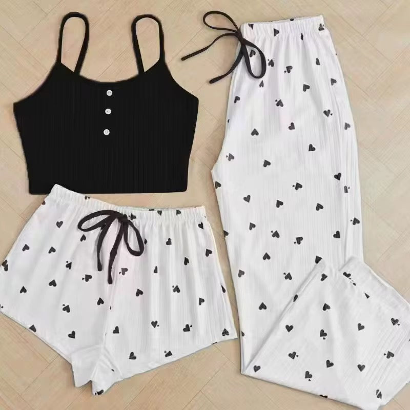 Intimate Lingerie Three Piece Cotton PJ with Camisole Crop Top & Shorts