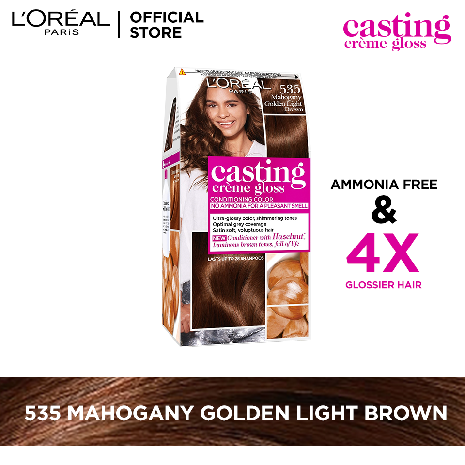 LOreal Paris Casting Creme Gloss - 535 Mahogany Golden Light Brown Hair Color Loreal