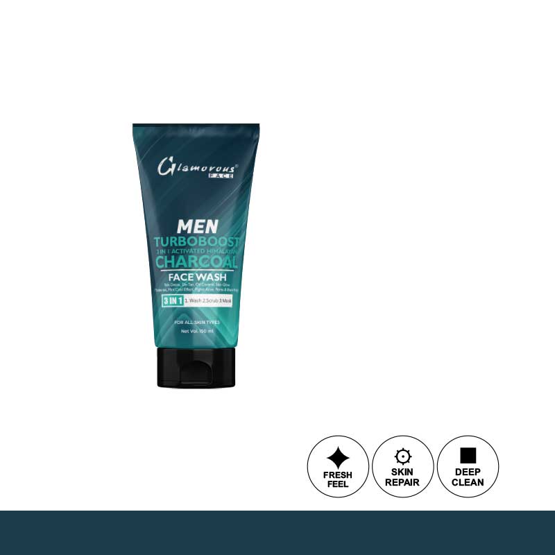 Glamorous Face Men Face Wash Turbo Boost Charcoal 3-in-1