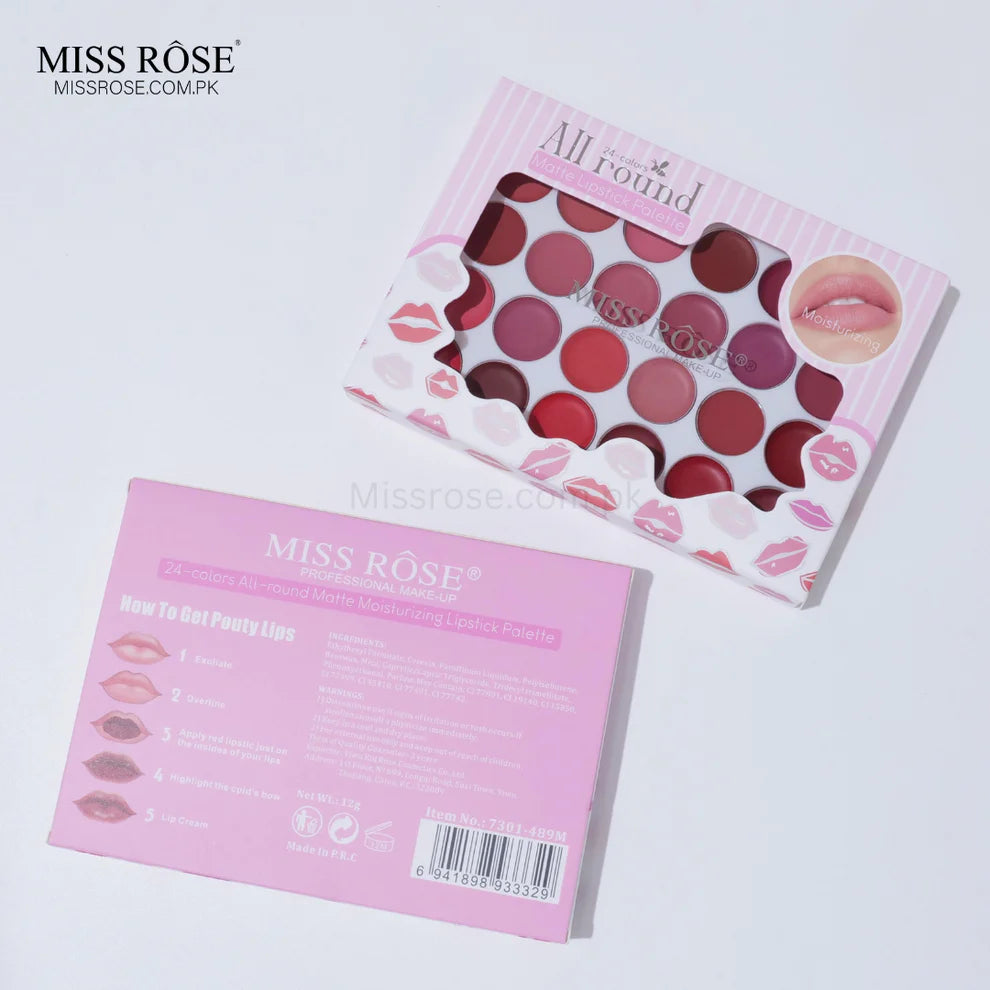 Miss Rose 24-Color All-Round Matte Moisturizing Lipstick Palette