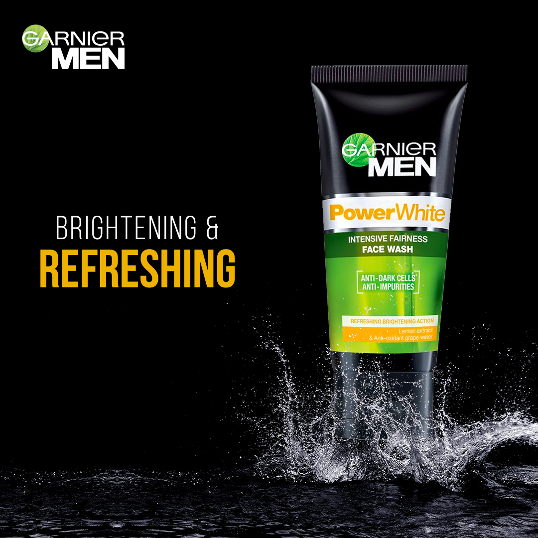 Garnier Men Power White Face Wash 100 ml - For Brighter Skin Garnier