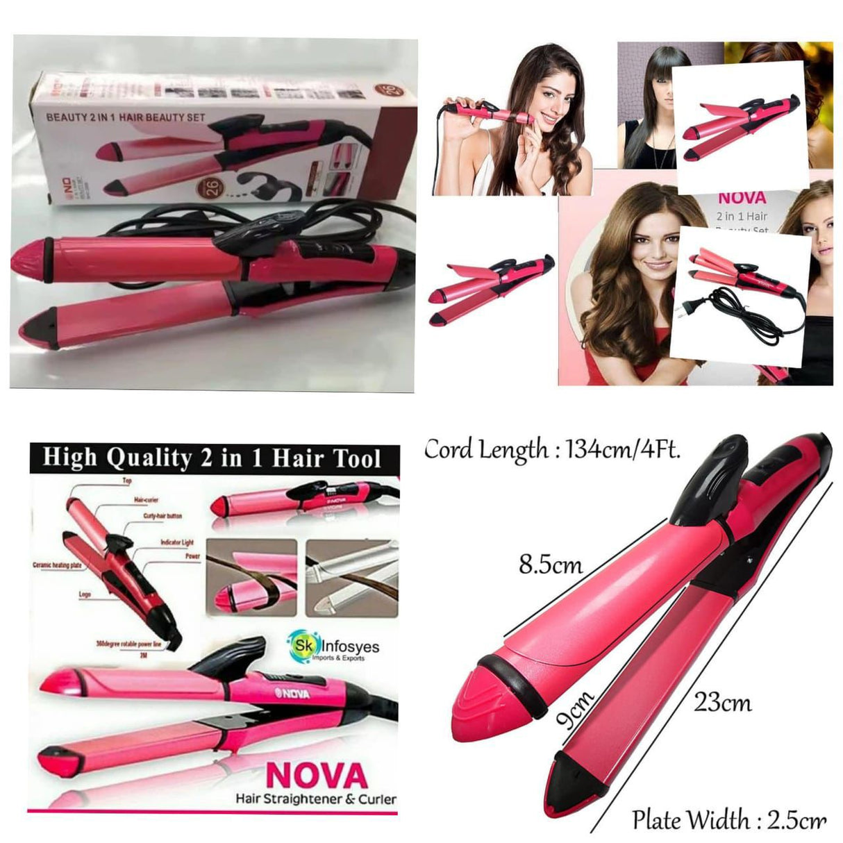NOVA 2 In 1 Hair Straightener & Curler Ceramic Hair Styling Iron