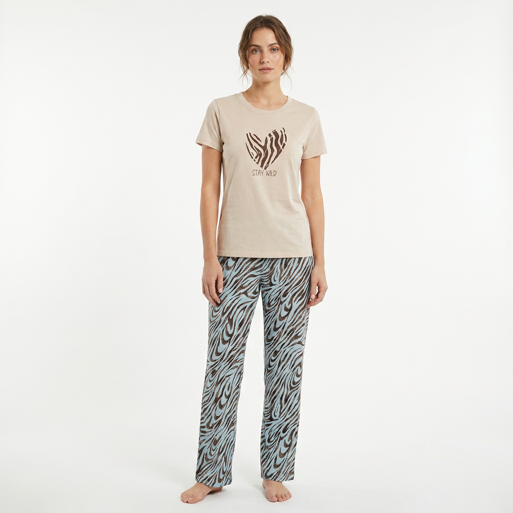 Crew Neck C/Jersey Pajama Set  0108-Multi Belleza Lingerie  