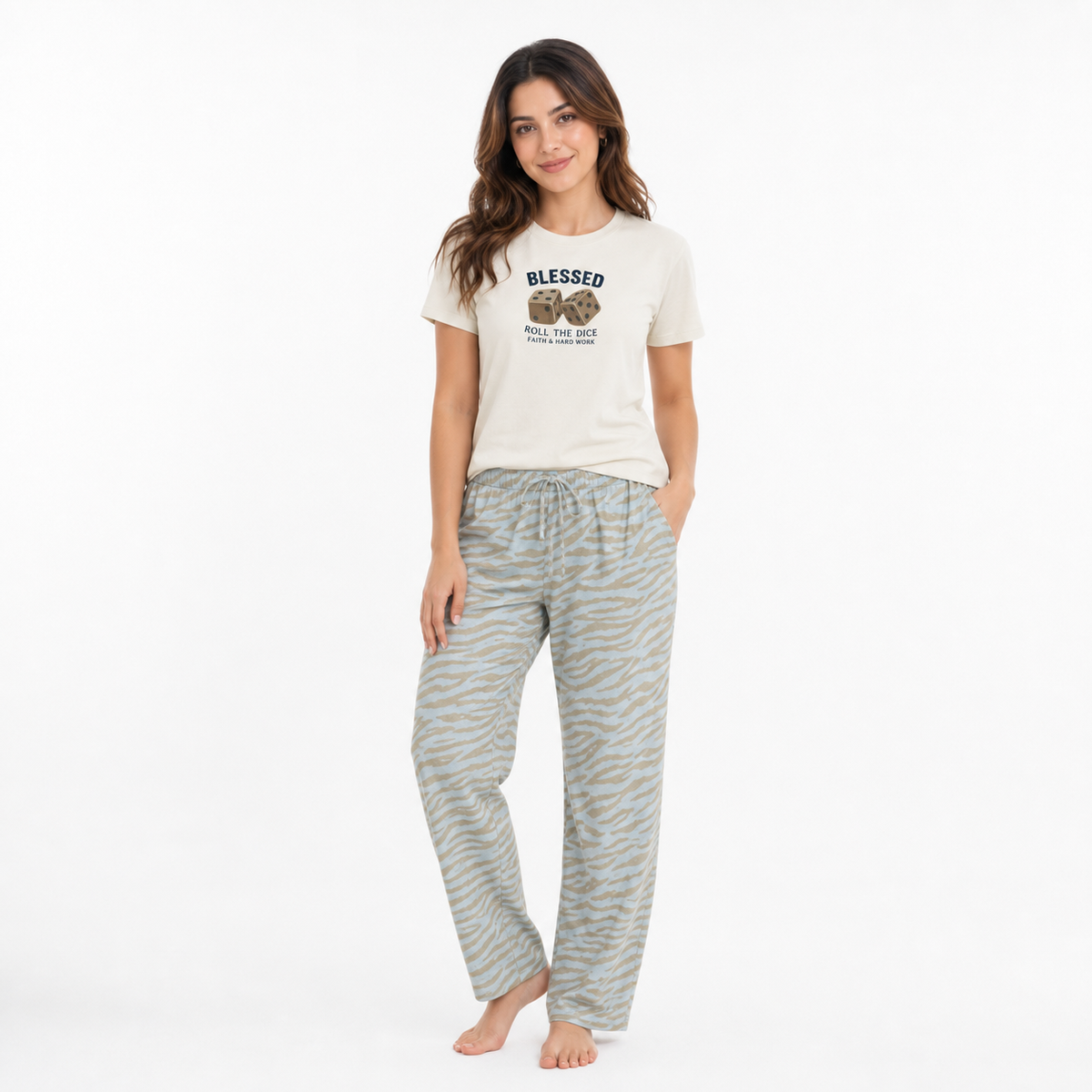 Crew Neck C/Jersey Pajama Set  0109-Multi Belleza Lingerie  