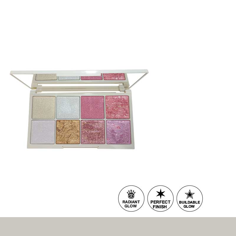 Glamorous Face 8 Colour Teracotta Blush & Shimmer Highlighter Kit (2 Groups)