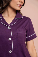 Belleza Lingerie PV Plain With Contrast Piping Pajama Suit - PJS003