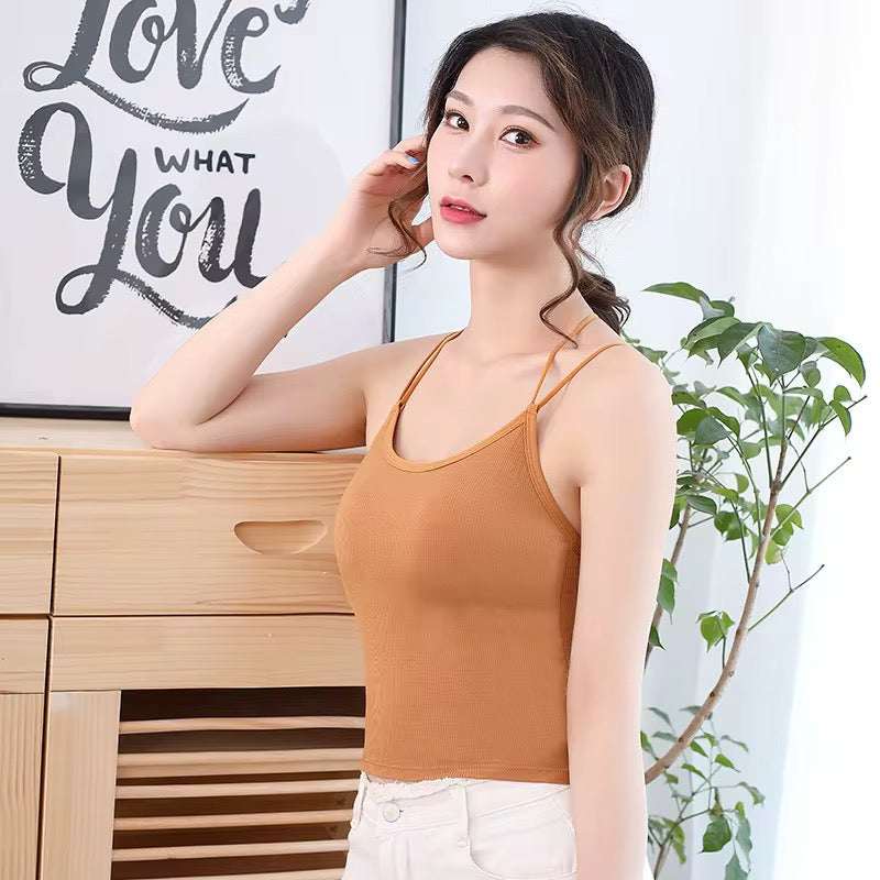 Intimate Strappy Back Camisole Crop Top – Padded Tank for Women