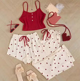 Intimate Lingerie Three Piece Cotton PJ with Camisole Crop Top & Shorts