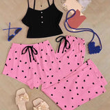 Intimate Lingerie Three Piece Cotton PJ with Camisole Crop Top & Shorts