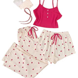 Intimate Lingerie Three Piece Cotton PJ with Camisole Crop Top & Shorts