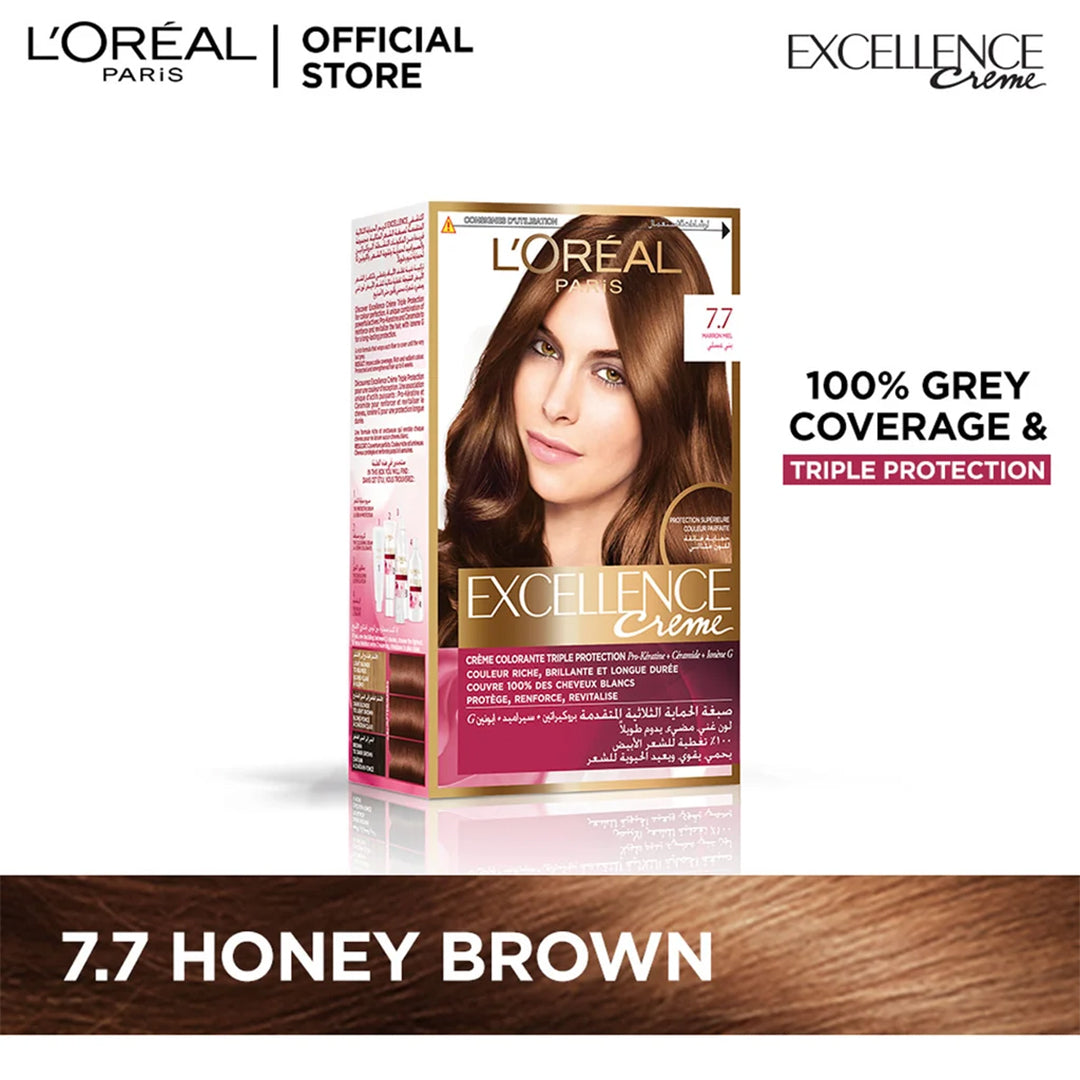 Loreal Excellence Cream Hair Color 192g - 7.7 Honey Brown