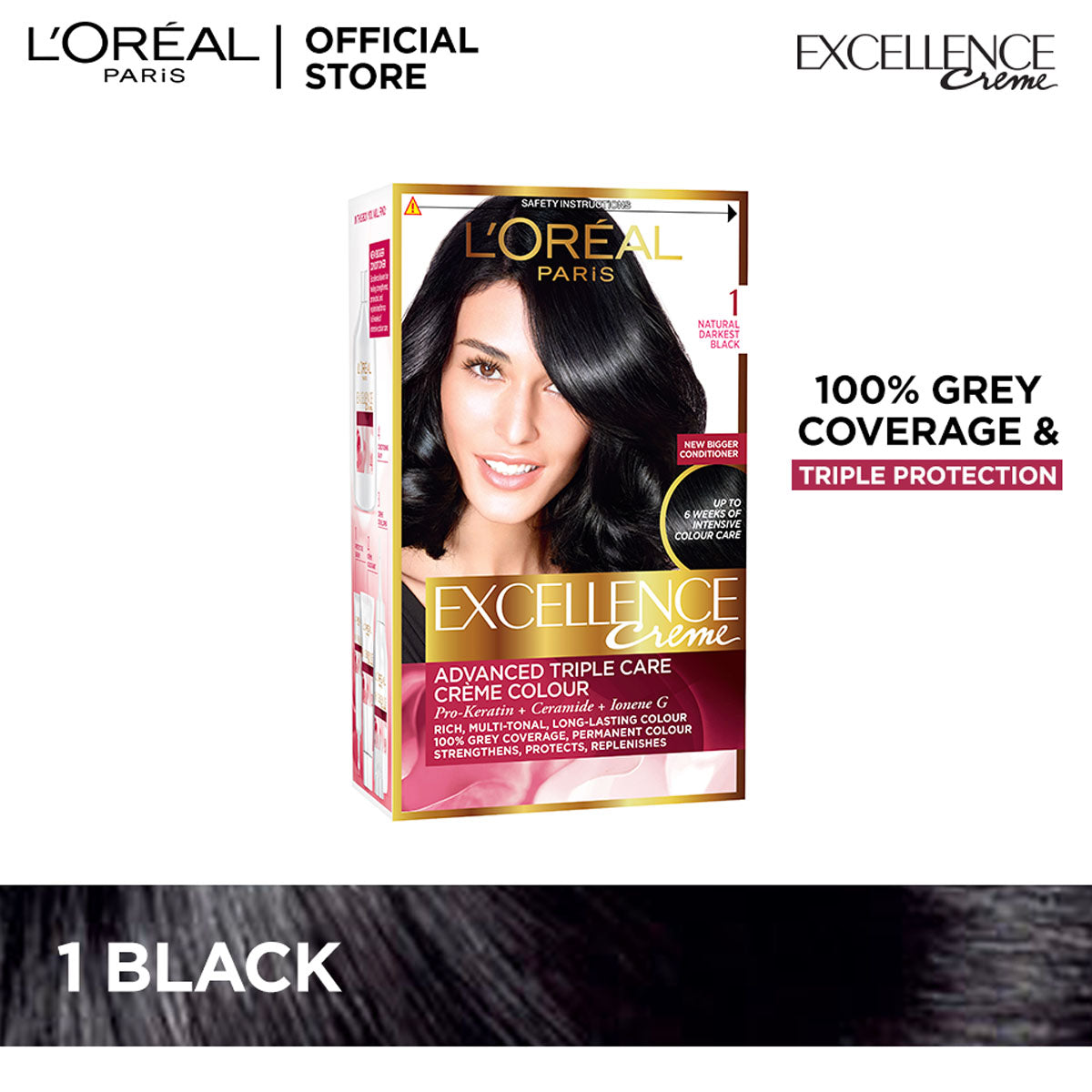LOreal Paris Excellence Creme Hair Color - 1 Black Noir Loreal  