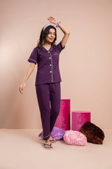 Belleza Lingerie PV Plain With Contrast Piping Pajama Suit - PJS003